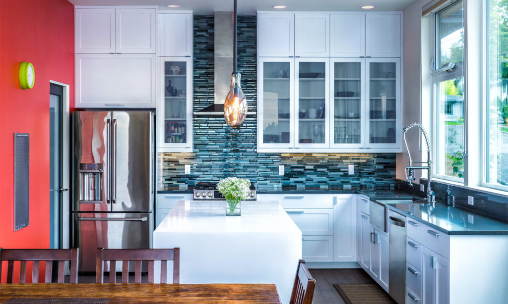 Color and texture make for a vibrant, interesting space in this Kirkland kitchen.